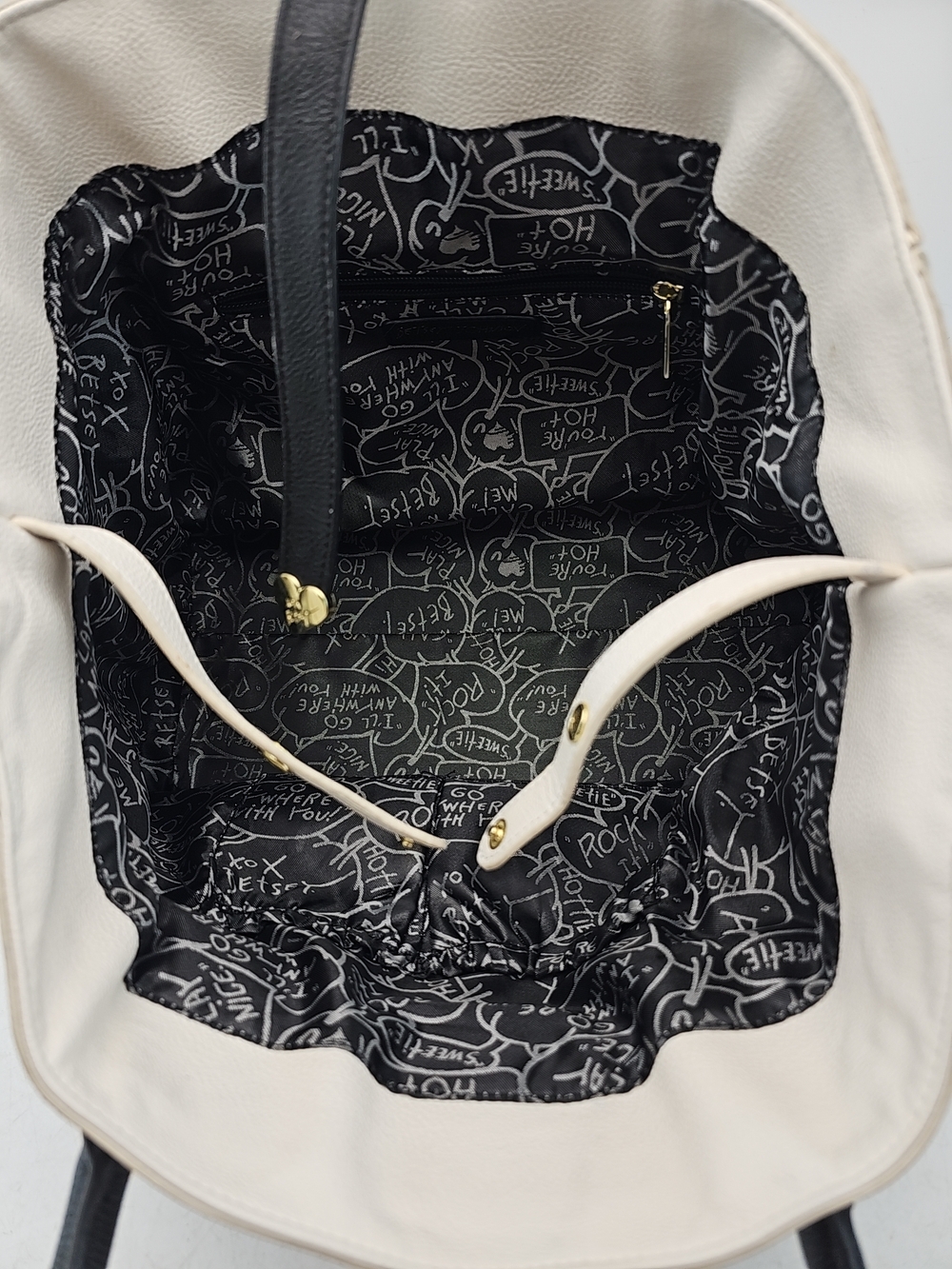 Betsey Johnson Black & White Striped Tote with Pink Bow - Picture 5 of 10